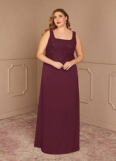 Azazie Cornelia Mother of the Bride Dresses Cabernet Sheath Square Neckline Sequins Chiffon Dress image16