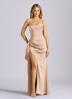Azazie Sarai Robes de demoiselle d'honneur Robe Fourreau en Satin extensible Corset Rose Anglais image1