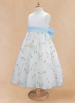 Azazie Pollie Flower Girl Dresses Sky Blue Sky Blue A-Line Bow Tulle Dress image13