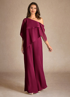 Azazie Halima vestidos de madre de la novia Vestido Borgoña de Gasa de Mono/Traje de pantalón con Abertura lateral image4