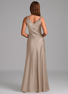 Azazie Nerine Bridesmaid Dresses Taupe A-Line Pleated Stretch Satin Dress image5