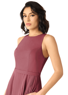 Azazie Lindie Bridesmaid Dresses Merlot A-Line Scoop Pleated Chiffon Dress image4