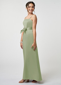 Azazie Anina Junior Robe Trapèze en Satin extensible Arc Vert Sauge image4
