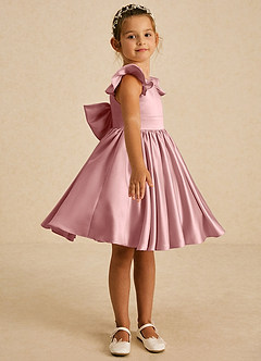 Azazie Tootsie Blumenmädchenkleider A-Linie Schleifen Matte Satin Kleid Altrosa image4