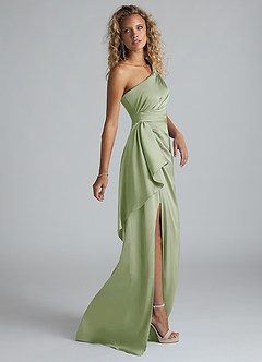 Azazie Maive Bridesmaid Dresses Dusty Sage Sheath Ruched Stretch Satin Dress image4