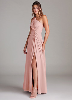 Azazie Brooke Bridesmaid Dresses Powder Pink A-Line One Shoulder Chiffon Dress image2