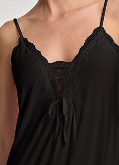front Woven Cotton Lace Trim Midi Slip Nightgown