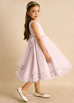 Azazie Lass Robe Demoiselle D'honneur Fillette Robe Trapèze en Tulle Nœud Rose Pâle image4