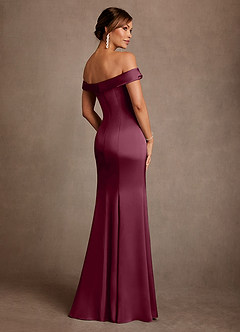 Azazie Boone Mother of the Bride Dresses Mulberry Mermaid Off the Shoulder Stretch Satin Dress image3