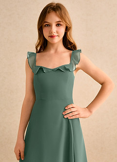 Azazie Chip Girls Formal Flower Girl Dresses Eucalyptus A-Line Sleeveless Chiffon Dress image6