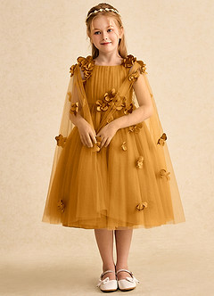 Azazie Staria Flower Girl Dresses Butterscotch Ball-Gown Ruched Tulle Dress image3