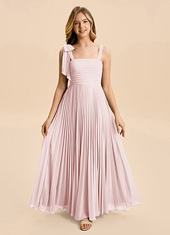 Azazie Rudy Junior Vestido de Rosa Rubor de Gasa de Corte en A con Plisado image1