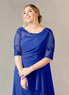Azazie Dionysus vestidos de madre de la novia Vestido de Azul Real de Gasa de Corte En A con Encaje cuello barco image10