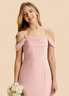 Azazie Lilly Junior Powder Pink A-Line Pleated Chiffon Dress image6