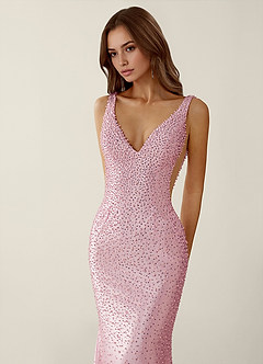 Roxana Powder Pink V-neck Hot Rhinestones Corset Prom Dress image5