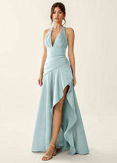 Titania Nebel Satin-Abendkleid mit V-Ausschnitt und Rüschen image1