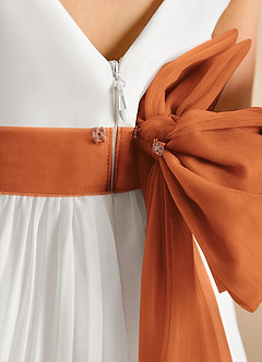 Azazie Margot Flower Girl Dresses Ivory Cinnamon A-Line Pleated Chiffon Dress image9