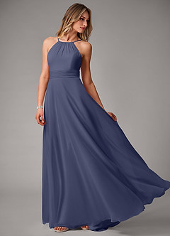 Azazie Amalia Bridesmaid Dresses Stormy A-Line Pleated Chiffon Dress image3