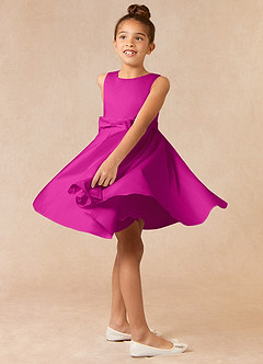 Azazie Coco Flower Girl Dresses Fuchsia A-Line Bow Matte Satin Dress image3