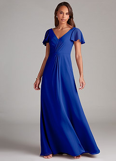 Azazie Soren Bridesmaid Dresses Royal Blue A-Line Ruched Chiffon Dress image3