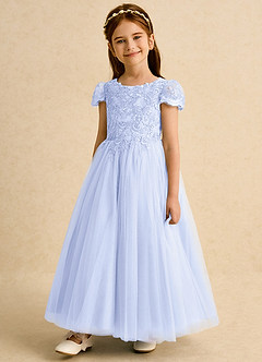 Azazie Puff Flower Girl Dresses Lavender Ball-Gown Lace Tulle Dress image5