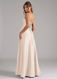 Azazie Valentine Abiti da Damigella Abito A-Line in Raso Elasticizzato Corsetto Alabastro Bianco image2