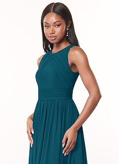 Azazie Harper Bridesmaid Dresses Ink Blue A-Line Pleated Chiffon Dress image5