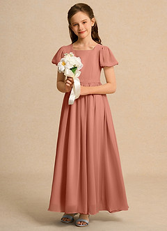 Azazie Lilia Junior Formal Blumenmädchenkleider A-Linie mit ärmel Chiffon Kleid Mai Tai image4