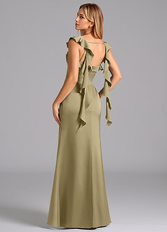 Azazie Adi Bridesmaid Dresses Moss Green A-Line Pleated Stretch Satin Dress image6