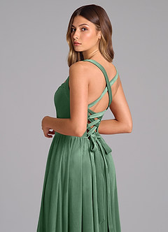 Azazie Francis Robes de demoiselle d'honneur Robe Trapèze en velours Corset Eucalyptus image2