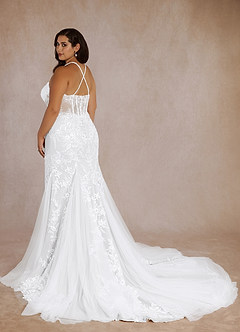 Azazie Bae Hochzeitskleider Meerjungfrau-Linie Pailletten Tüll Kleid Diamantweiß image12