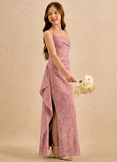 Azazie Cannoli Girls Formal Blumenmädchenkleider A-Linie Plissee Blumen-Burnout Kleid Rosettenrosa image4