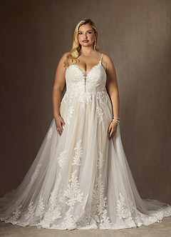 Azazie Avarie Vestidos de novia Vestido de Blanco Diamante Champán de Tul de Corte en A con Lentejuela image6