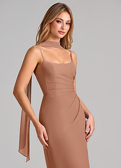 Azazie Calandra 신부 들러리 드레스 쉬스 주름진 쉬폰 바닥 길이 드레스 image6