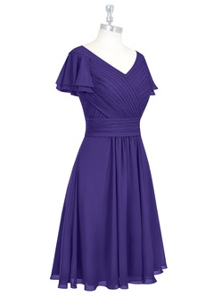 Azazie Hadley Final Sale A-Line Pleated Chiffon Knee-Length Dress image3