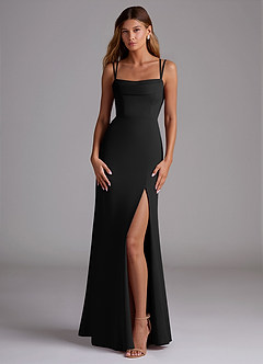 Azazie Callan Bridesmaid Dresses Black Mermaid Pleated Chiffon Convertible Dress image3