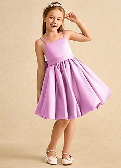 Azazie Davine vestidos de niña de las flores Vestido de Rosa Caramelo de Satin Mate de Corte En A con Tirante Espagueti image4
