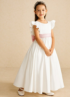 Azazie Aero Flower Girl Dresses Ivory Blushing Pink A-Line Pleated Cotton Dress image5