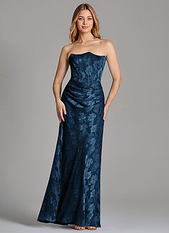 Azazie Ezrena Brautjungfernkleider Wandelbar Meerjungfrau-Linie Schulterfrei Blumen-Burnout Kleid Dunkelmarine image4