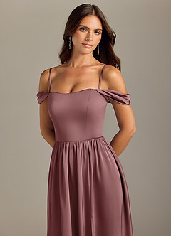 Azazie Calianna Bridesmaid Dresses Vintage Mauve A-Line Off the Shoulder Stretch Satin Convertible Dress image3