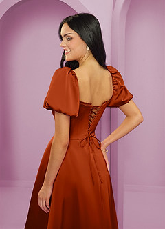 Barbie ♥ Azazie Bridesmaid Dresses Paprika A-Line Ruched Stretch Satin Dress image6
