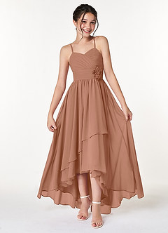 Azazie Catalina Junior Abito A-Line in Chiffon Increspato Bronzo image1