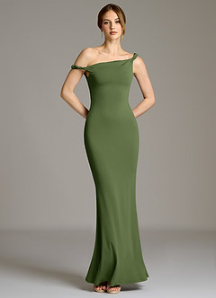 Azazie Shantal Bridesmaid Dresses Olive Mermaid Off the Shoulder Premium Stretch Jersey Dress image3