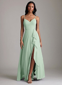 Azazie Naeem Bridesmaid Dresses Agave A-Line V-Neck Ruffle Chiffon Dress image1