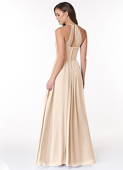 Azazie Ginger Bridesmaid Dresses White Alabaster A-Line Halter Pleated Chiffon Dress image4