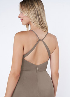 Azazie Kalea Final Sale Taupe Mermaid Pleated Mesh Dress image6