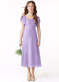 Azazie Bondi Junior A-Line Ruchede Chiffon Te-længde Junior brudepige Kjole image2