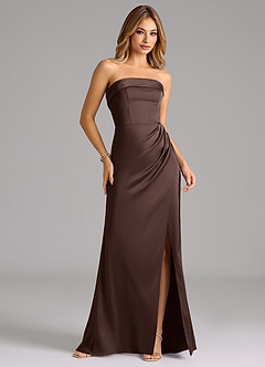 Azazie Aretha Jurken voor bruidsmeisjes Converteerbaar Jurk van Stretch Satijn met A-Lijn Strapless Ganache image4