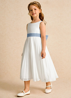 Azazie Margot Blumenmädchenkleider A-Linie Plissee Chiffon Kleid Elfenbein Taubenblau image2