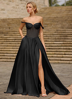 Heartshape Black Corset Satin Prom Dress image5